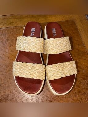 MIA Tan Braided Double-Strap Slide Sandals